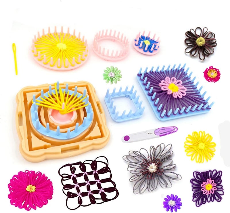 Ayasee Weaving Loom Kit, Flower Knitting Loom Kit, Frame Looms, Knitting Wool, Round/Square Knitting Looms Craft Kit Multi Color (Flower Maker + Pom Maker) - Image 3